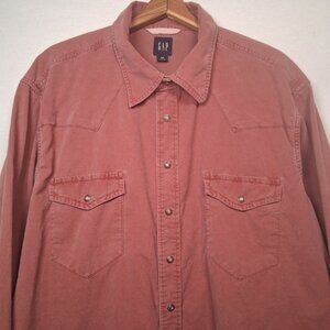 Vintage GAP Shirt Men XXL Salmon Pink Corduroy Western Wear Snap Up Long Sleeve